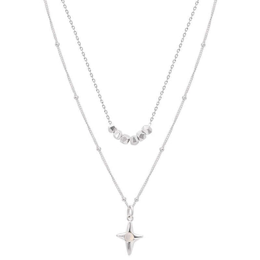 Collier Double Couches Croix en Opale – Élégance Moderne et Raffinée - 𝓑𝓲𝓳𝓸𝓾𝔁𝓒𝓪𝓮𝓵𝔂𝓼 - Collier - 𝓑𝓲𝓳𝓸𝓾𝔁𝓒𝓪𝓮𝓵𝔂𝓼 -