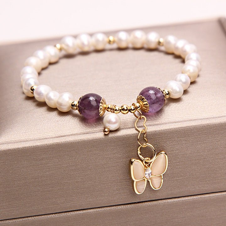Bracelet en perles d’eau douce, quartz fraise et opale – Papillon délicat - 𝓑𝓲𝓳𝓸𝓾𝔁𝓒𝓪𝓮𝓵𝔂𝓼 - bracelet - 𝓑𝓲𝓳𝓸𝓾𝔁𝓒𝓪𝓮𝓵𝔂𝓼 - 