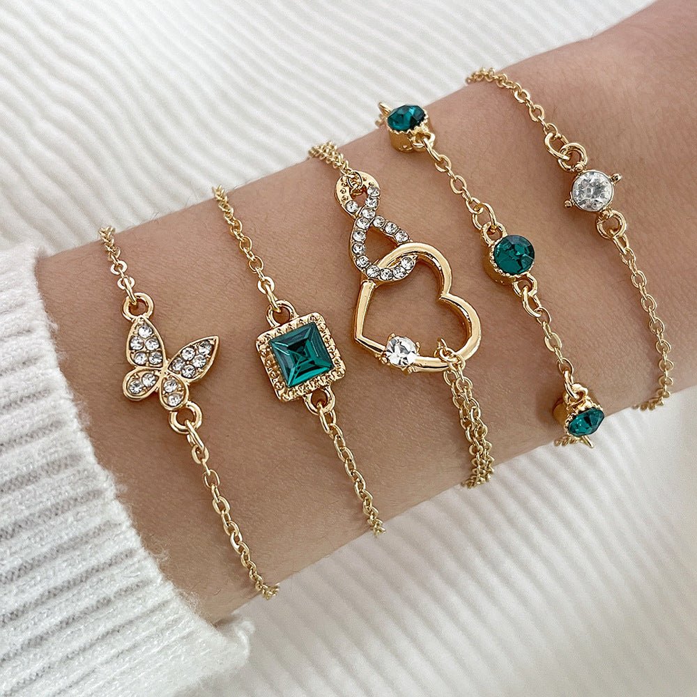 Lot de 5 bracelets bohèmes en cristal vert – Finition plaqué or - 𝓑𝓲𝓳𝓸𝓾𝔁𝓒𝓪𝓮𝓵𝔂𝓼 - bracelet - 𝓑𝓲𝓳𝓸𝓾𝔁𝓒𝓪𝓮𝓵𝔂𝓼 - 
