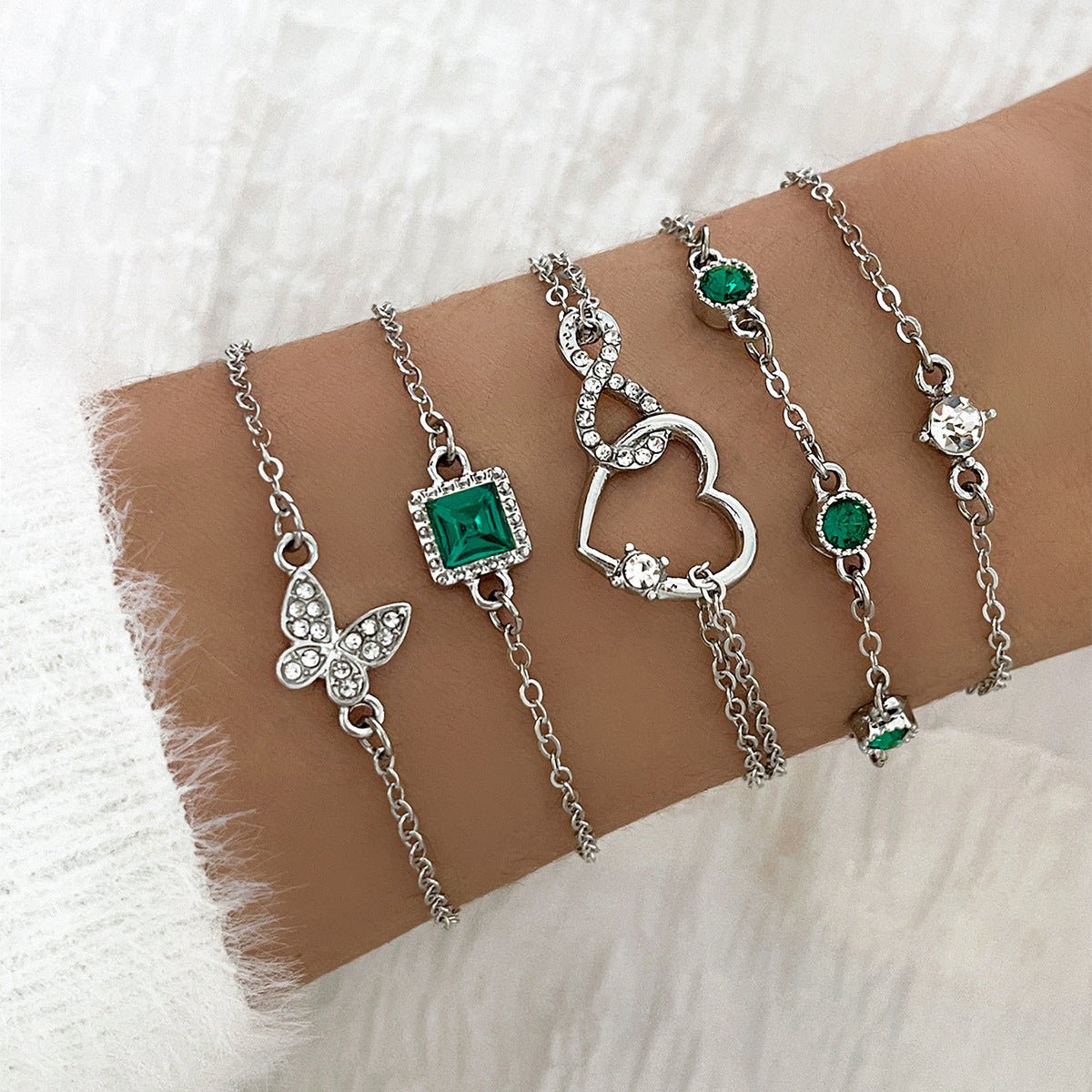 Lot de 5 bracelets bohèmes en cristal vert – Finition plaqué or - 𝓑𝓲𝓳𝓸𝓾𝔁𝓒𝓪𝓮𝓵𝔂𝓼 - bracelet - 𝓑𝓲𝓳𝓸𝓾𝔁𝓒𝓪𝓮𝓵𝔂𝓼 - 